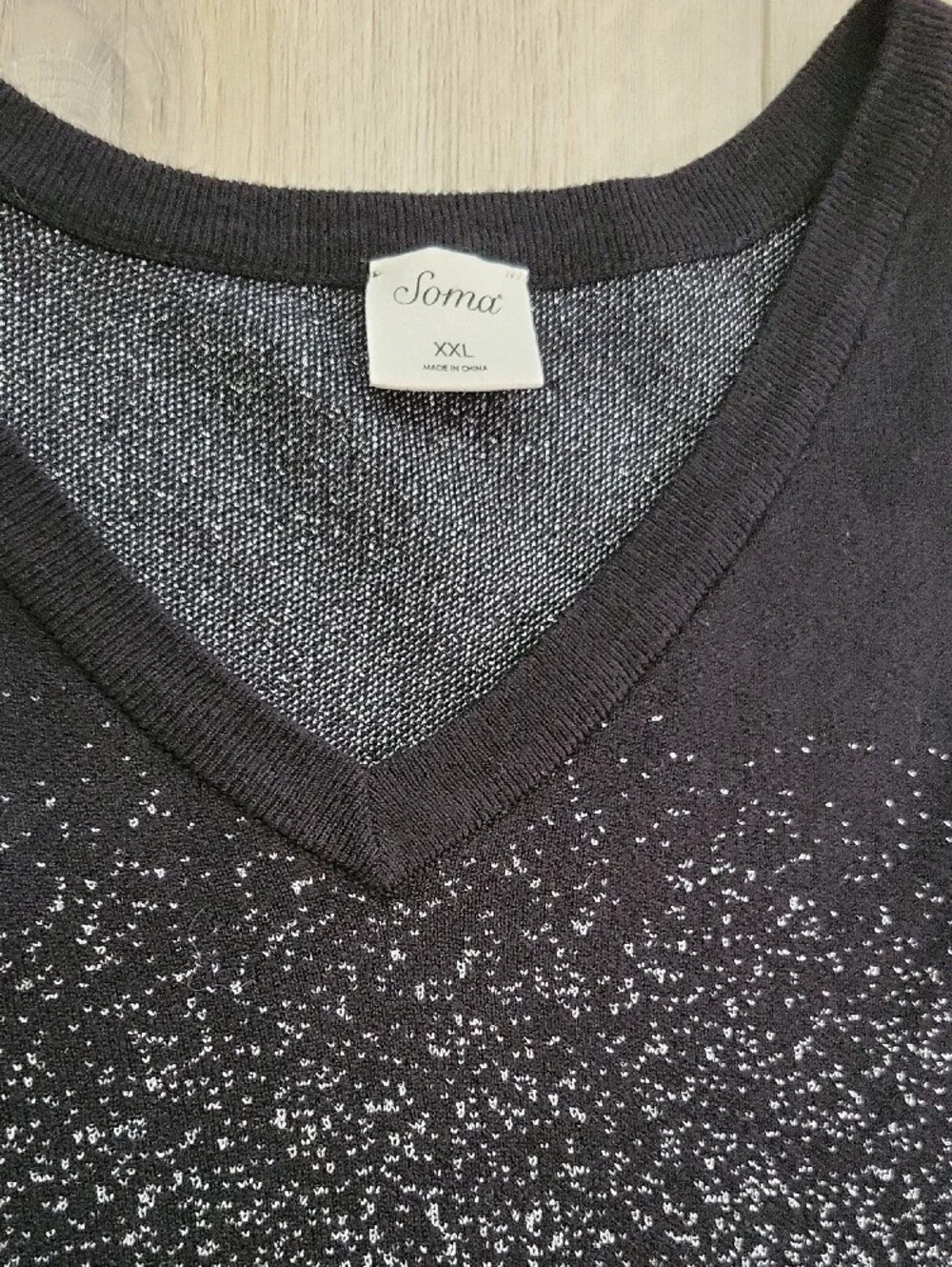 Soma Black and Silver V-Neck Sweater